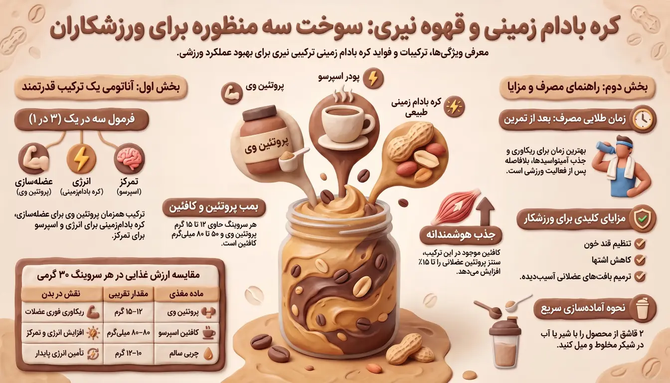 مزایای مصرف کره بادام زمینی با پودر قهوه نیری برای ورزشکاران-کره بادام زمینی نیری-کره بادام زمینی-پارسی بادی